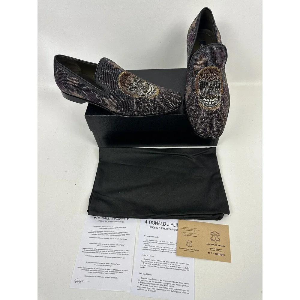 Donald Pliner Pascow Skulls Embellished Loafers Men's Size 10.5M UK